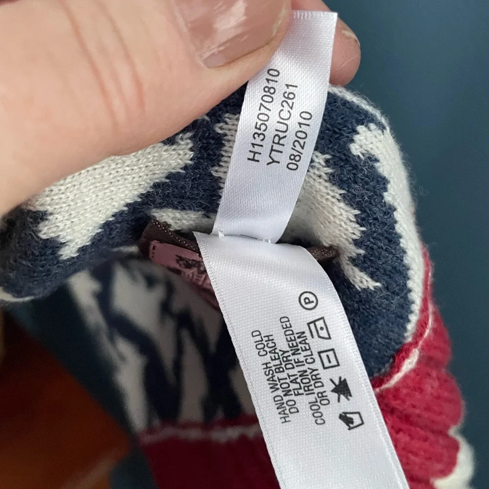 Juicy Couture Wool Cotton Winter Scarf Red White Blue Dog Pattern 8 x 71